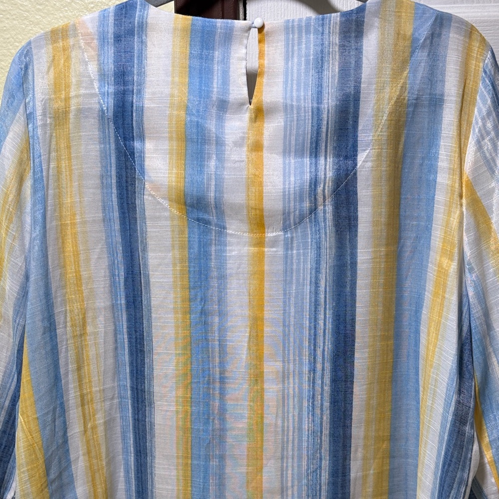 Alfred Dunner Yellow, Blue and White Striped Tunic with Lace V-Neck - Picture 6 of 7